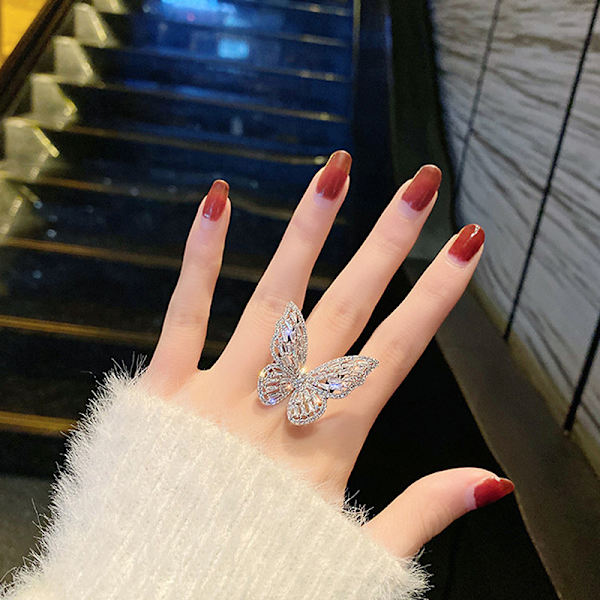 Zircon Butterfly Ring Gem Stone Öppning Överdriven Stor Knuckle One Size