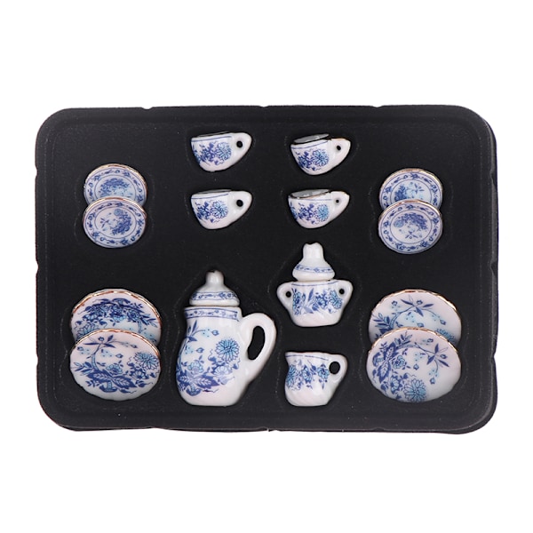 15 stk. 1:12 dukkehus miniature bordservice i porcelæn One Size