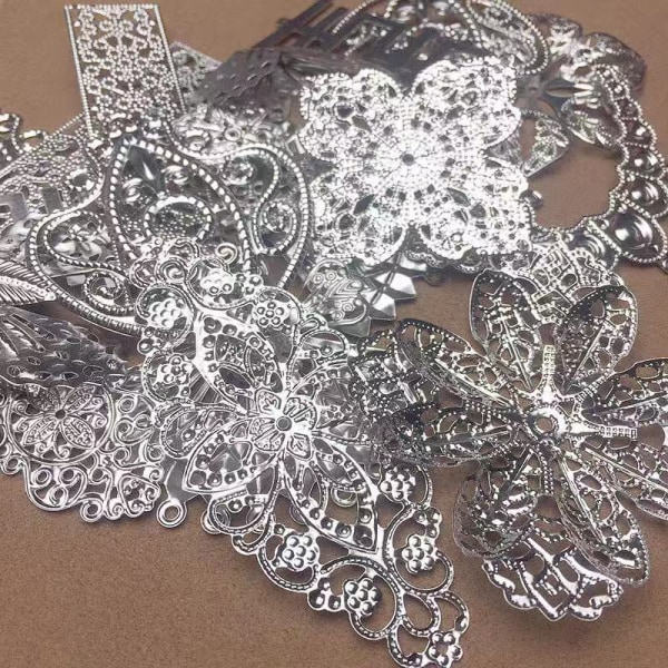 50 g/parti blandet metal blomsterblade filigran wraps Connectors Pen Silver