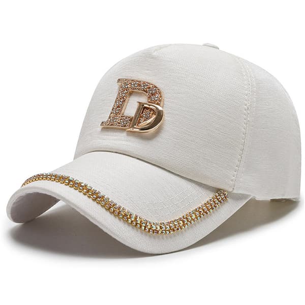 Letter D Baseballkasket rhinestone trend bomuld bling cap snapbac White