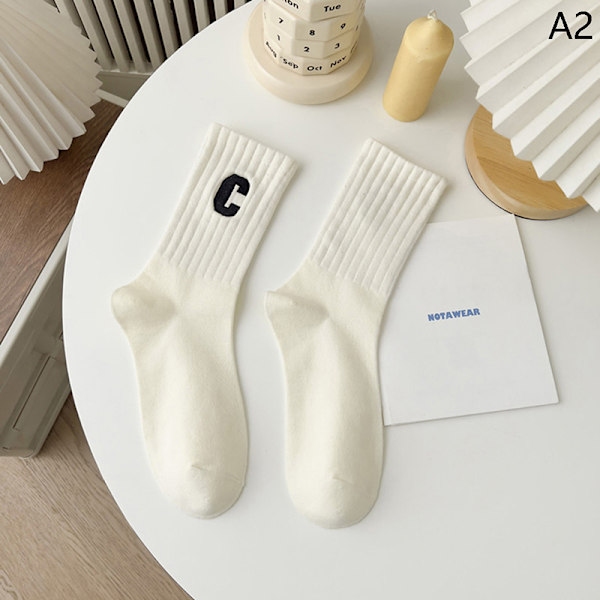 Dam Letter C Print Strumpor Dam Kort strumpa För Cykling e Solid White