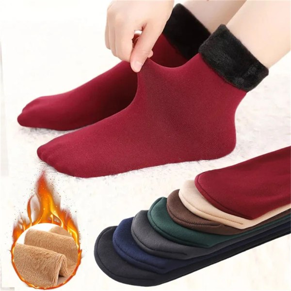 Winter Warm Thicken Thermal Socks Seamless Sock Plus Velvet Flo Wine red