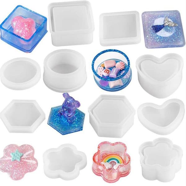 Hjerteform Resin Silikoneform Hexagon Opbevaringsboksform DIY Ta D