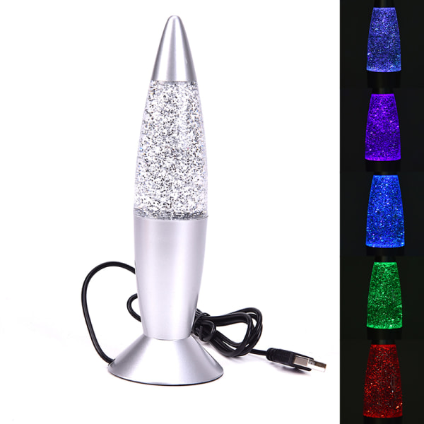 3D Rocket Multi Color Changing Lava Lamp RGB LED Glitter Night