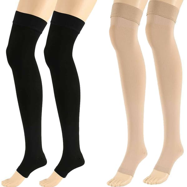 Kompressionsstrumpor Lår Högtrycks Open Toe Varicose Stockin Nude