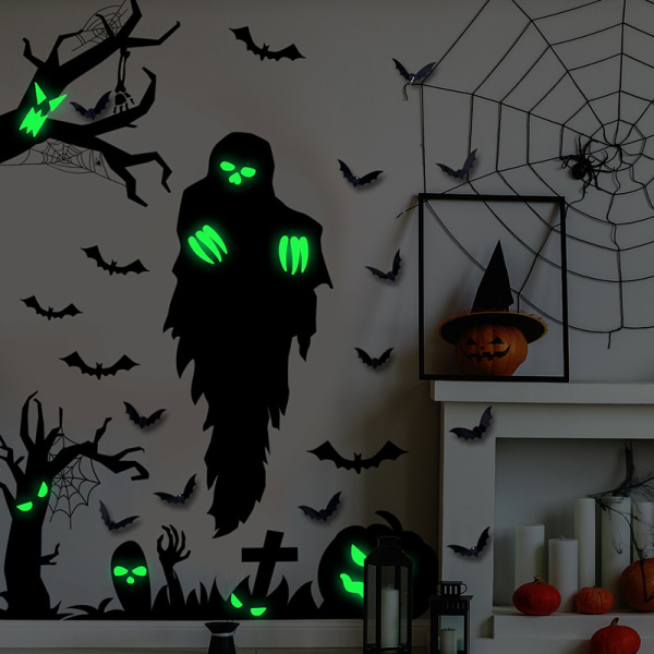 Halloween dekorasjon veggklistremerke Glow In The Dark Ghost Sticke 1set