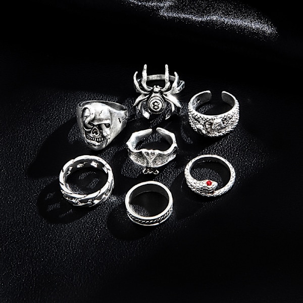 7kpl / set Punk Snake Sormukset naisille Gothic Spider Miesten korut G one size