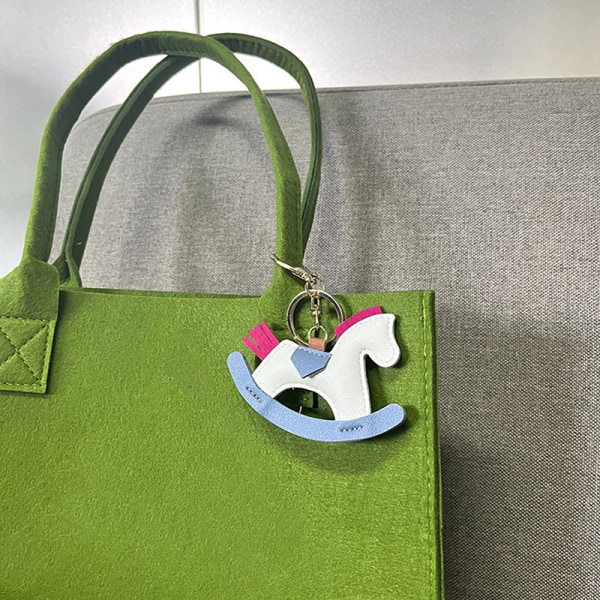 Kvinder Læder Charms Bag Pendant Keychain Cartoon Pony Rocking Blue