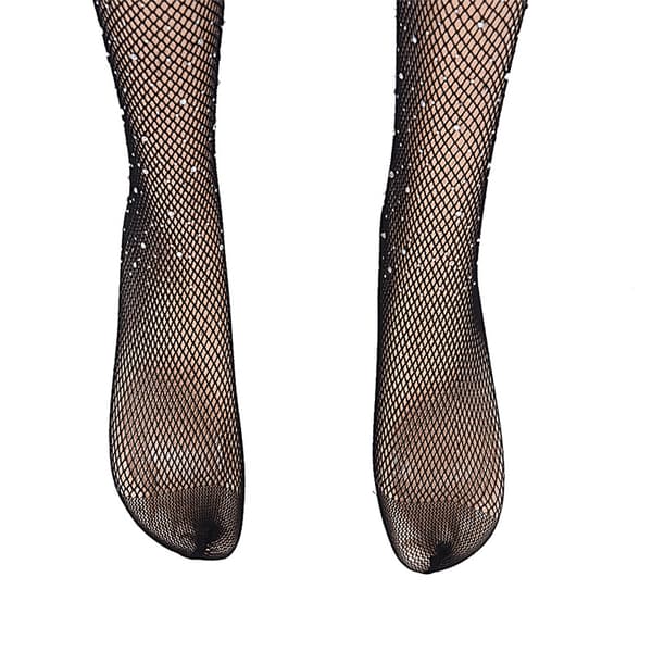 Nye Kvinder Krystal Rhinestone Fishnet Net Mesh Sokker Strømper T Black 76cm