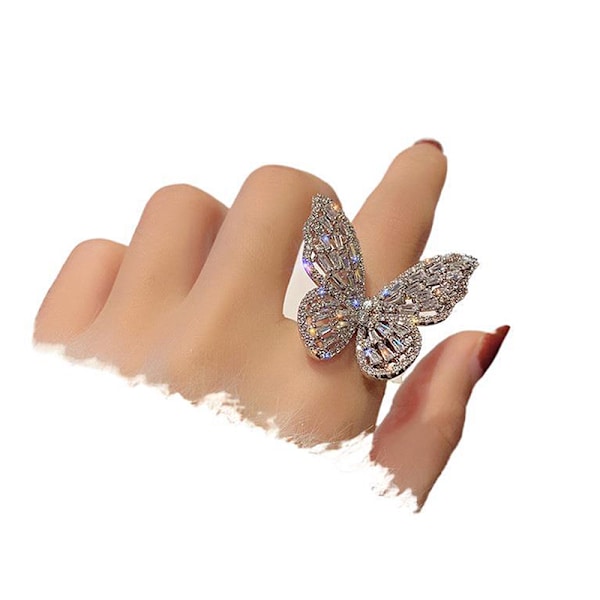 Zircon Butterfly Ring Gem Stone Öppning Överdriven Stor Knuckle One Size