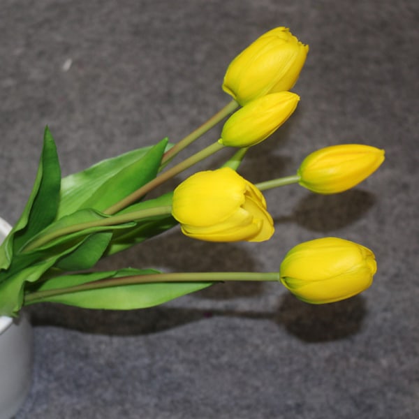 Luksus Silikone Real Touch Tulipaner Buket Dekorativ Kunstig Yellow