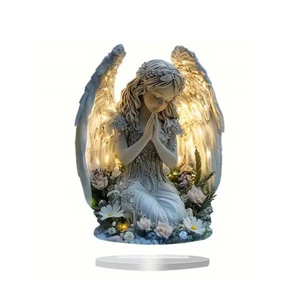 Strålende Bedende Engel Statue Akryl Bordplade Dekoration Med Base P White