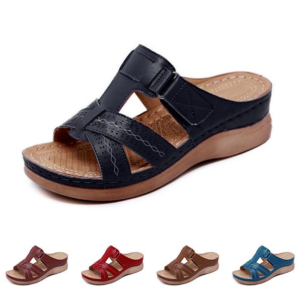 Damer Kvinnor Ortopedisk Heel Slip On Open Toe Mules Sandaler Sho Brown 38