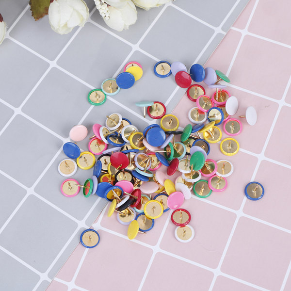 100 stk Runde Push Pins Oppslagstavle Kart Tommel Tacks Point Bulle Multicolor