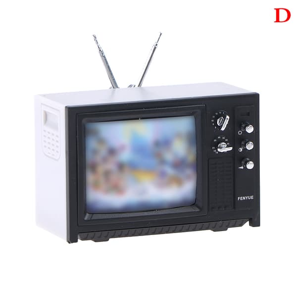 Dukkehus Miniature ornamenter Mini retro tv legetøjs ornamenter D