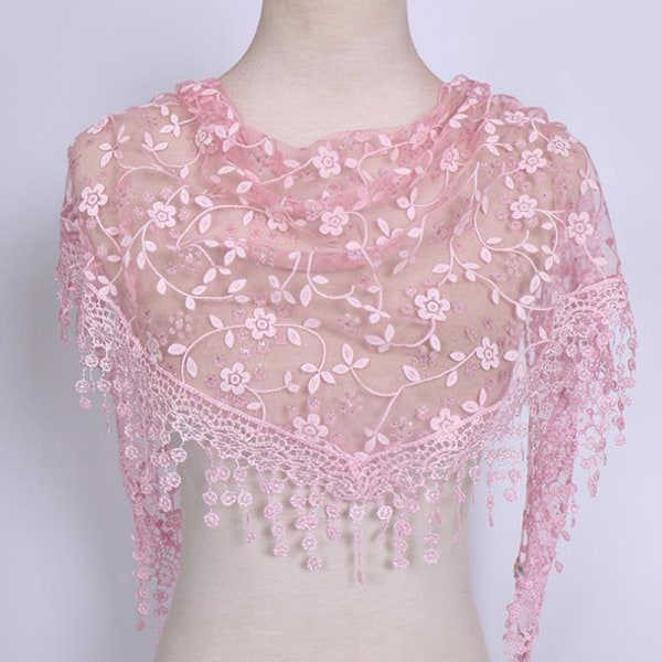 1st Kvinnor Mode Triangel Wrap Lady Sjal Flower Lace Scarf Sh Pink