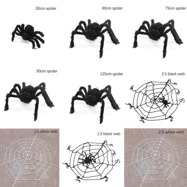 30/60/75/90/125 cm sort edderkoppespind til Halloween hjemsøgt A7(1.5 white web)