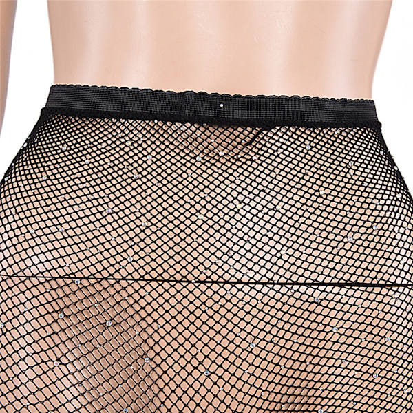 Nya kvinnor Crystal Rhinestone Fishnet Net Mesh strumpor T Coffee 76cm
