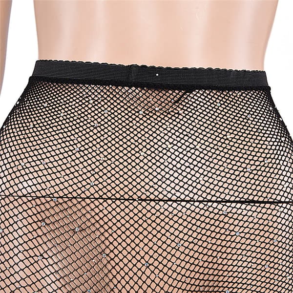 Nye Kvinder Krystal Rhinestone Fishnet Net Mesh Sokker Strømper T Black 76cm