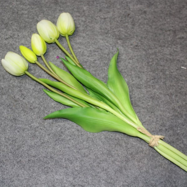 Luksus Silikone Real Touch Tulipaner Buket Dekorativ Kunstig White