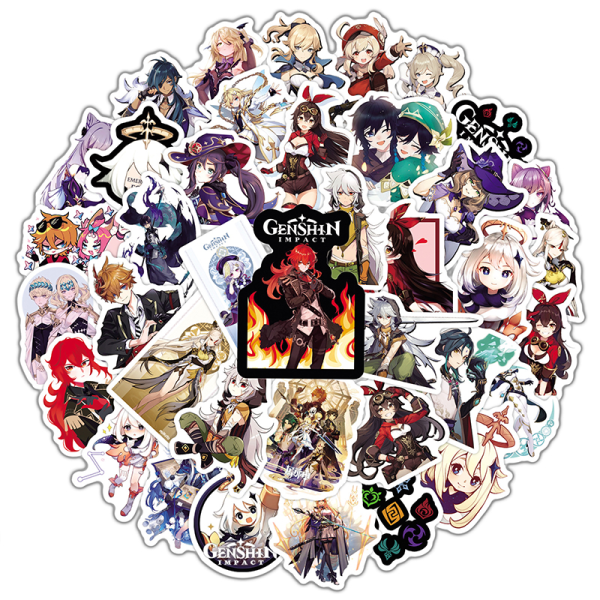 50 st Anime Genshin Impact Game Stickers Laptop Gitarr Bagage as the picture One Size
