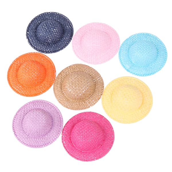 5 Styck Dollhouse Handvävd Straw Hat Doll Mini Coloful Hat Doll Orange
