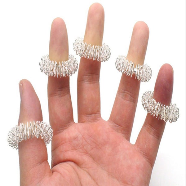 10stk Rustfritt stål Finger Massasje Ring Akupunktur Ring Ther Gold
