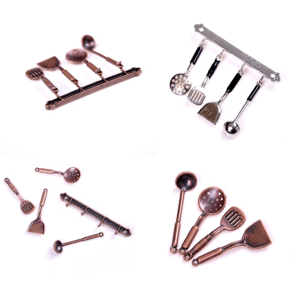 5kpl 1:12 Doll House Miniatyyri metalliset keittiövälineet Nukkekotitila Silver 0