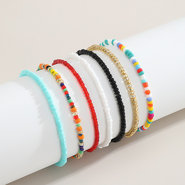 7 stk farverige små perler Bohemia armbånd elastisk armbånd sæt J one size