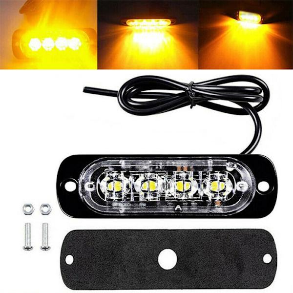 4LED bilvarningsljus Grill Blinkande haveri Nödlysdiod S Red 2 pcs