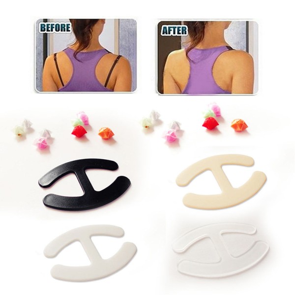 3 STK Clips Perfekt Juster BH Spænde Strap Push Up Control Nyt& Black+White+Flesh One Size