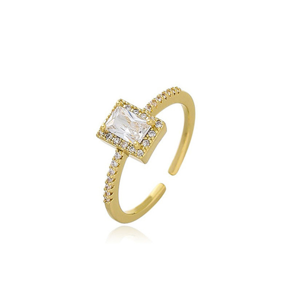 Lyx Klassiska Rhinestones Ringar För Kvinnor Square Lucky Ring Pe Gold
