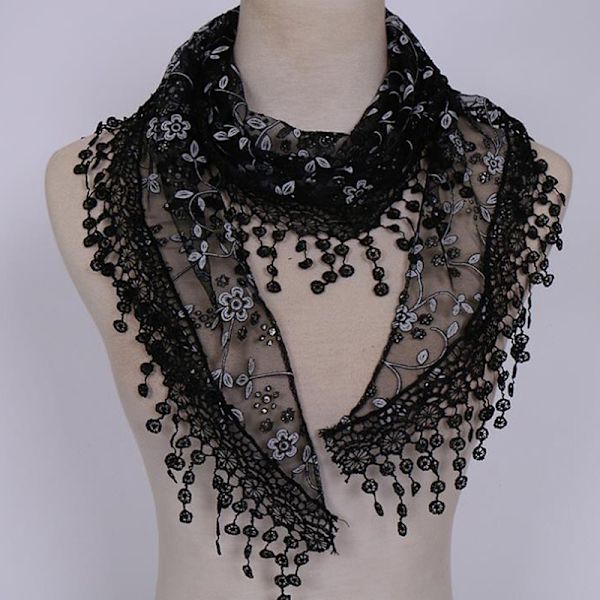 1 Stk Kvinder Mode Trekant Wrap Lady Sjal Blomst Blonde Tørklæde Sh Black