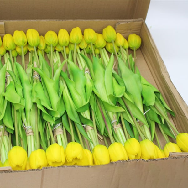 Luksus Silikone Real Touch Tulipaner Buket Dekorativ Kunstig Yellow