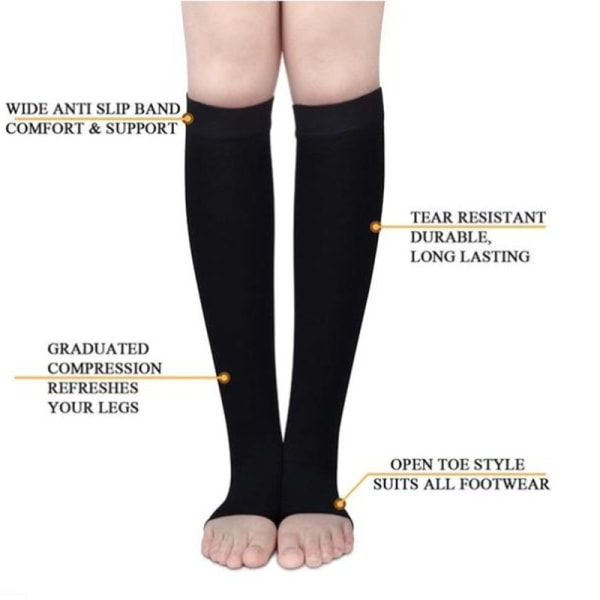 1 par Under Knä Stödstrumpor Varicose Vein Circulation Co Black XXL