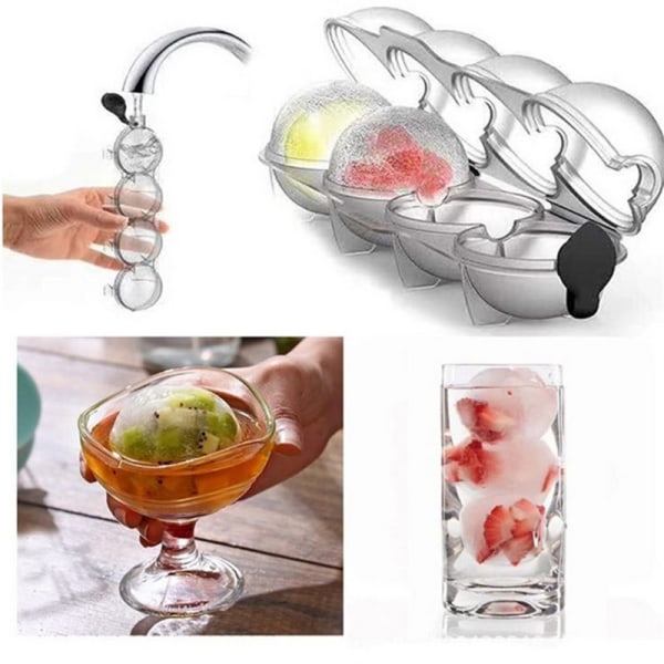 4 Cavity Bar Sphere Ice Cube Mould Form Ball Frys Maker Fack White 1 pc