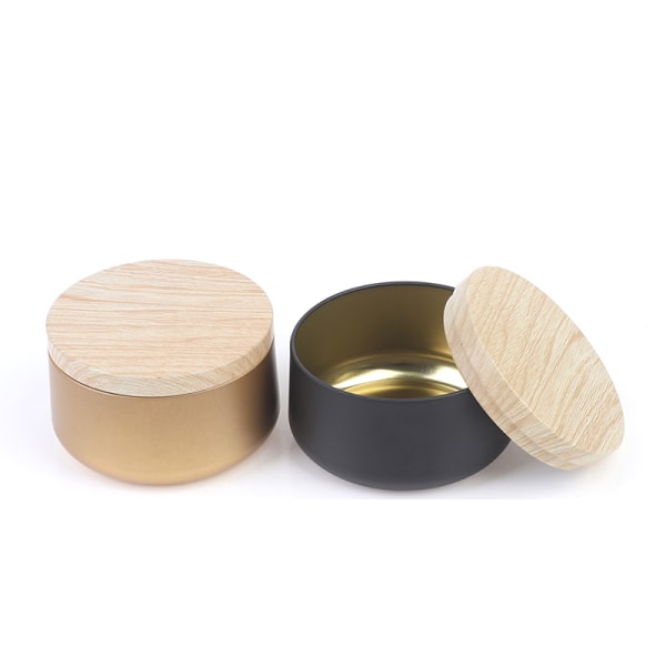 Stearinlys Krukker Lyseske Blikkboks Trekornlokk Kosmetisk Po Gold 2 pcs