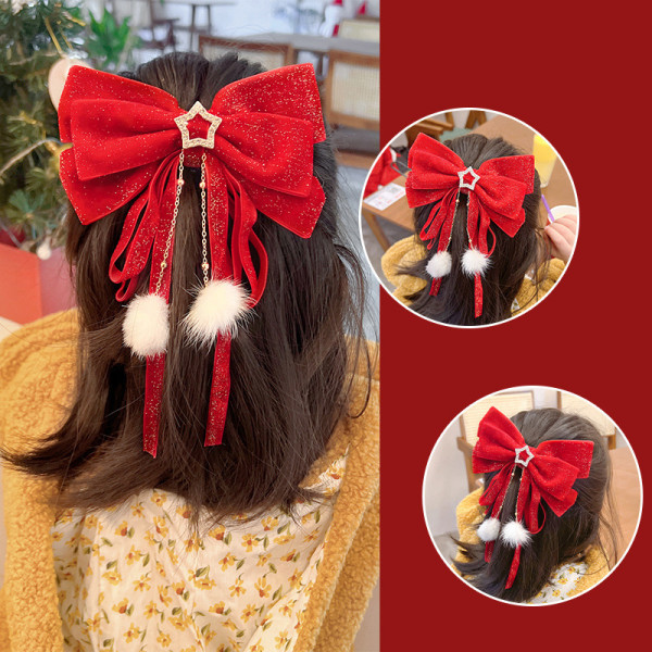 Röd gyllene sammet rosett hår prydnad jul nyår tillbehör one size