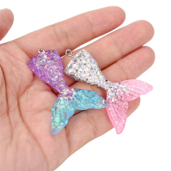 10 stk. blandet glitter havfrue fiskehale harpiks DIY vedhæng passer til bh Multicolor
