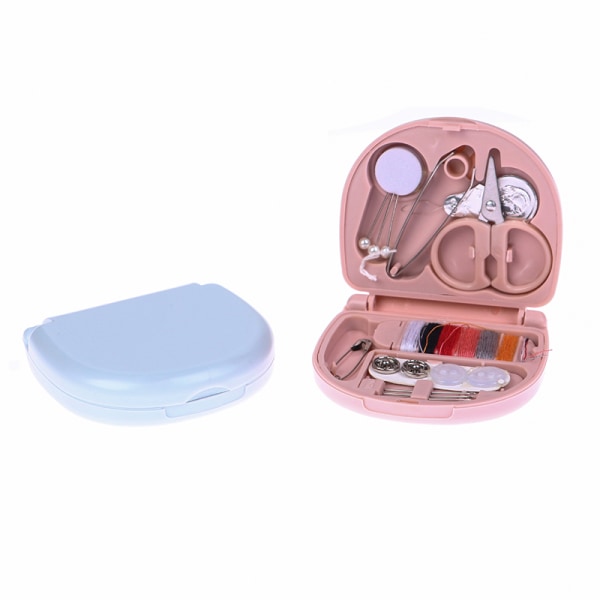 Bærbart sysæt Mini-syboks fingerbøl Knapper Pin Home S Light pink