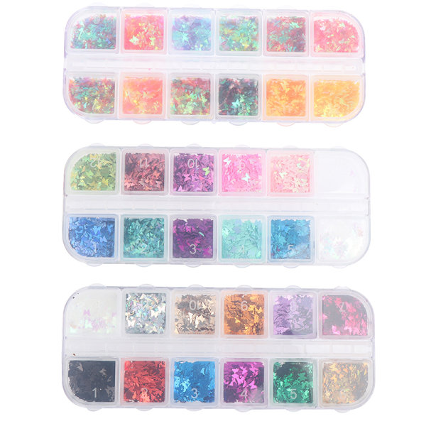 Sparkly Butterfly Nail Pailletter Blandede Glitters Flakes Skiver Art C