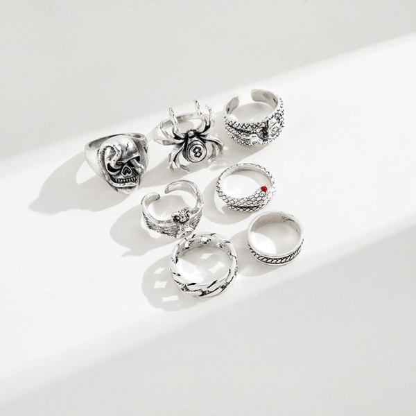 7 st/ set Punk Snake Rings för kvinnor Gothic Spider Men Smycken G one size
