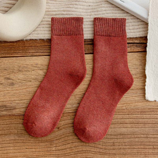 1 Par Vinter Damstrumpor Tjock Varm Enfärgad Ull Casual Wine red 1 pair