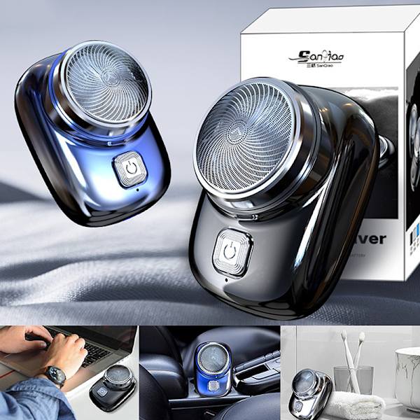 Mænds mini elektrisk barbermaskine Lommestørrelse Ansigtsskæg Barbermaskine USB Rec Silver