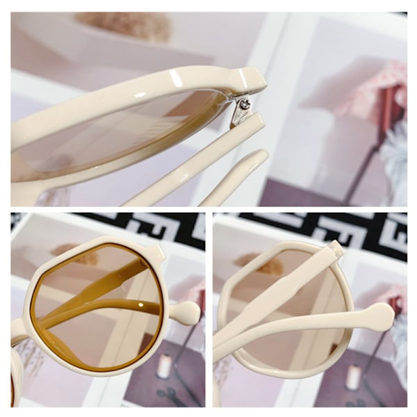n Style Vintage Geometri Shape Stel Solskærmsbriller UV Protec Beige
