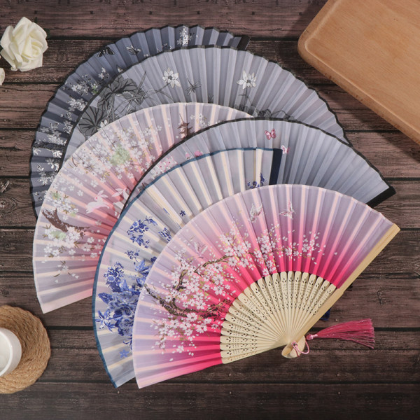 Retro Silke Bambus Folde Fan Blomstermaling Håndholdte Fans D N26