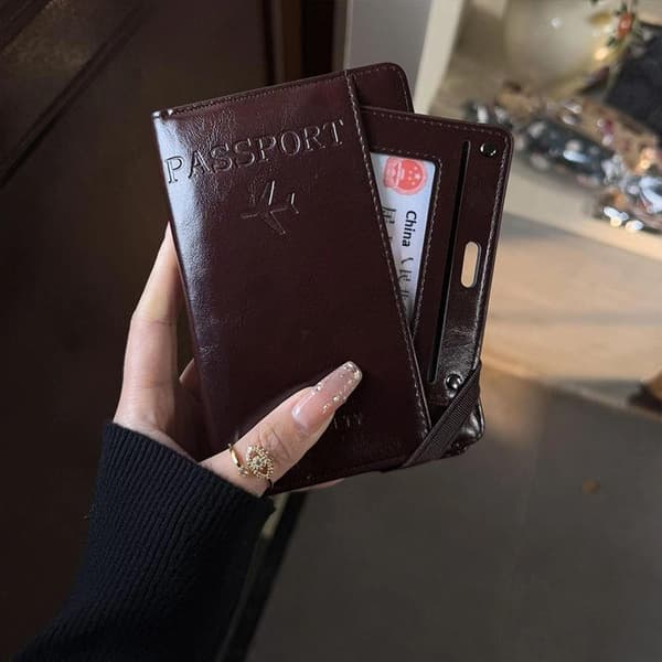Ny Retro Läder Kortfodral Passfodral Plånbok Resa Black