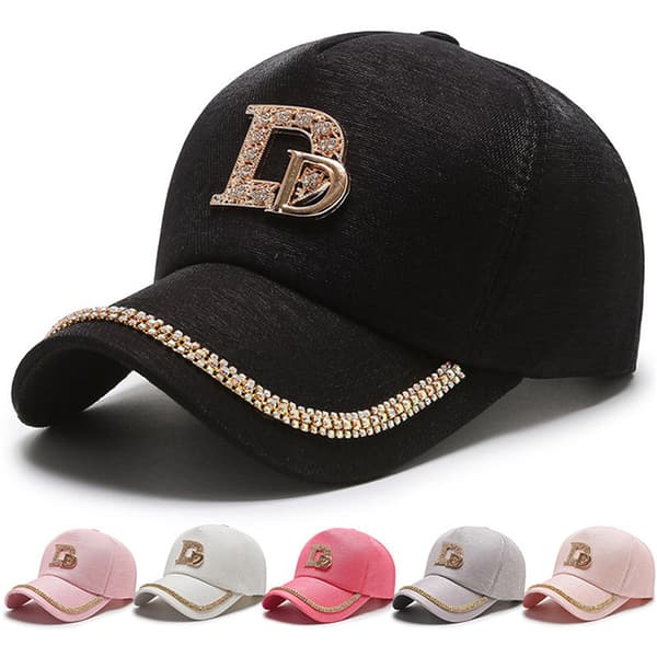 Letter D Baseball Cap strassikivitrendi puuvilla bling Cap snapbac White