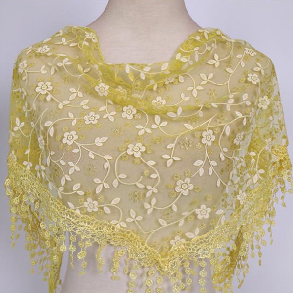 1 Stk Kvinder Mode Trekant Wrap Lady Sjal Blomst Blonde Tørklæde Sh Yellow