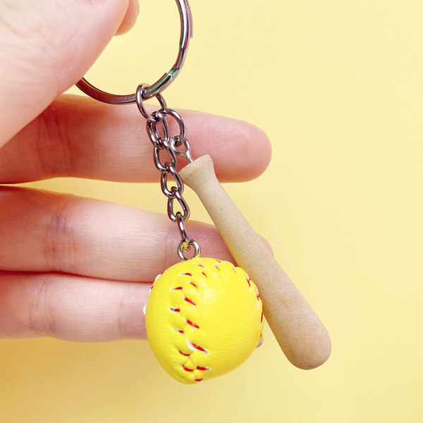 Baseball Nøglering Mini Træ Bat Ball Nøglering Nøglering Sport White